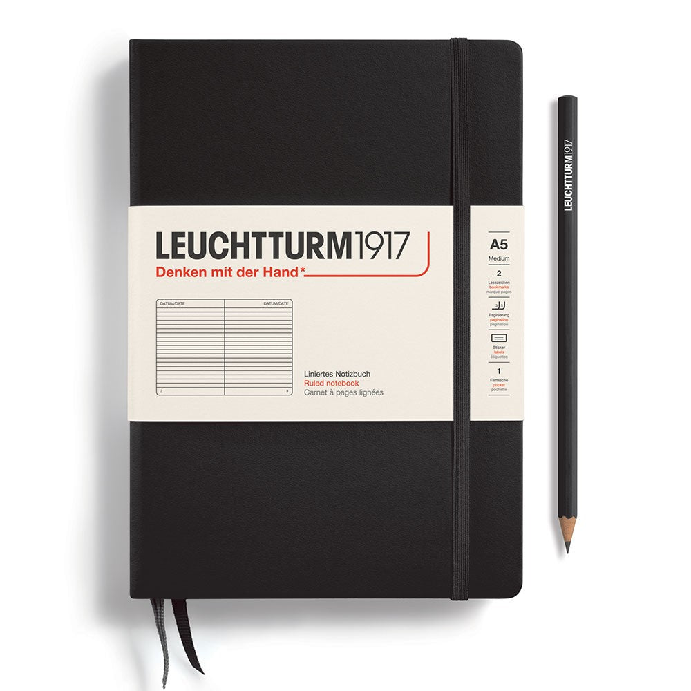 Leuchtturm1917 A5 Ruled Hardcover Notebook - Black