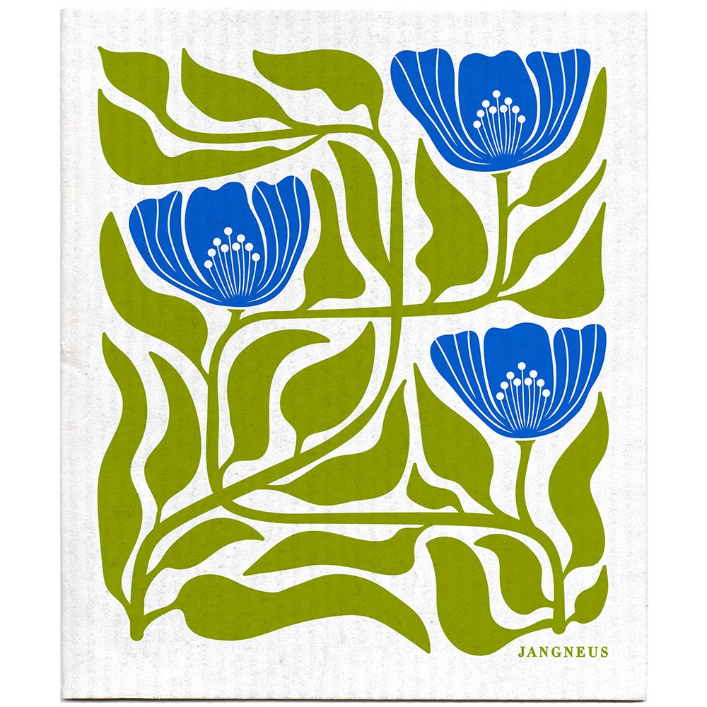 Jangneus Cellulose Dishcloth - Green & Blue Flower