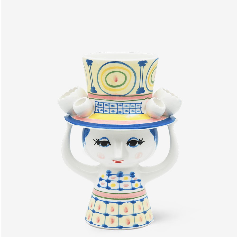 Bjørn Wiinblad Blue Lady with Hat Vase - 20.5 cm