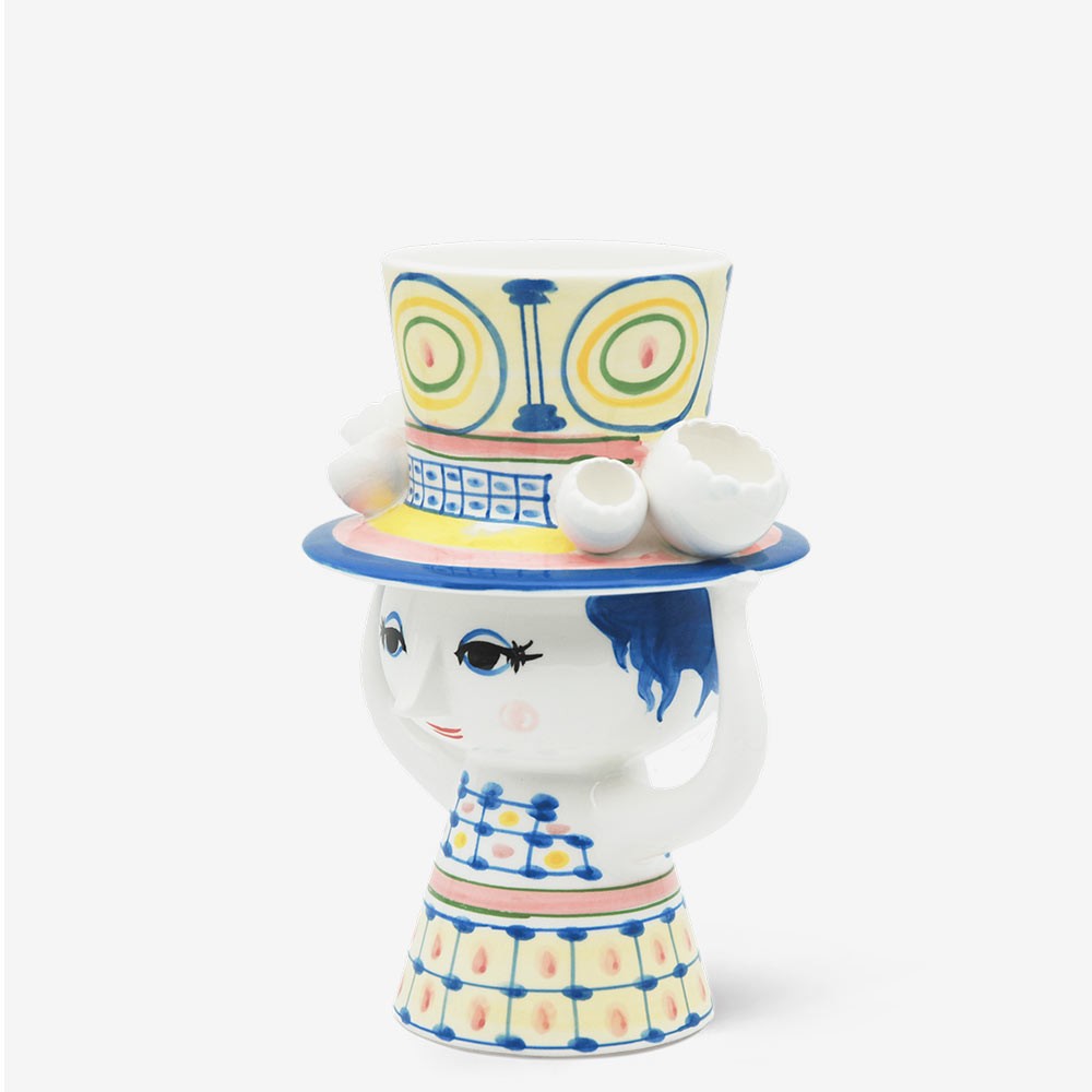 Bjørn Wiinblad Blue Lady with Hat Vase - 20.5 cm