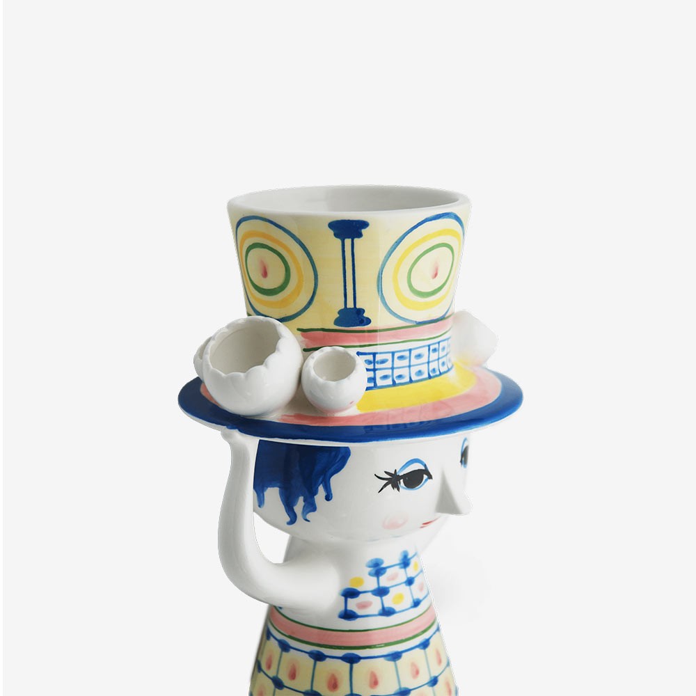 Bjørn Wiinblad Blue Lady with Hat Vase - 20.5 cm