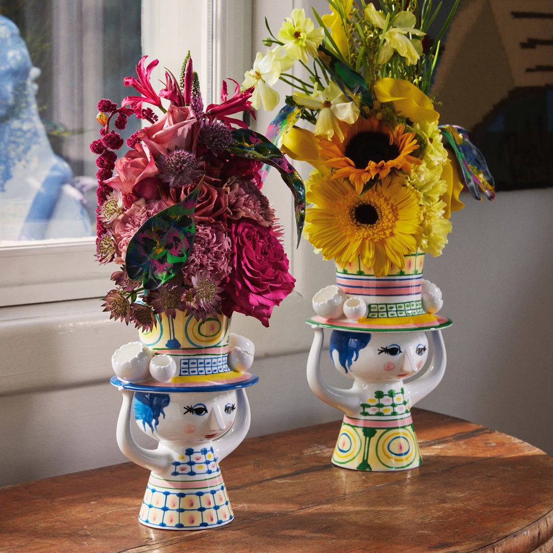 Bjørn Wiinblad Blue Lady with Hat Vase - 20.5 cm