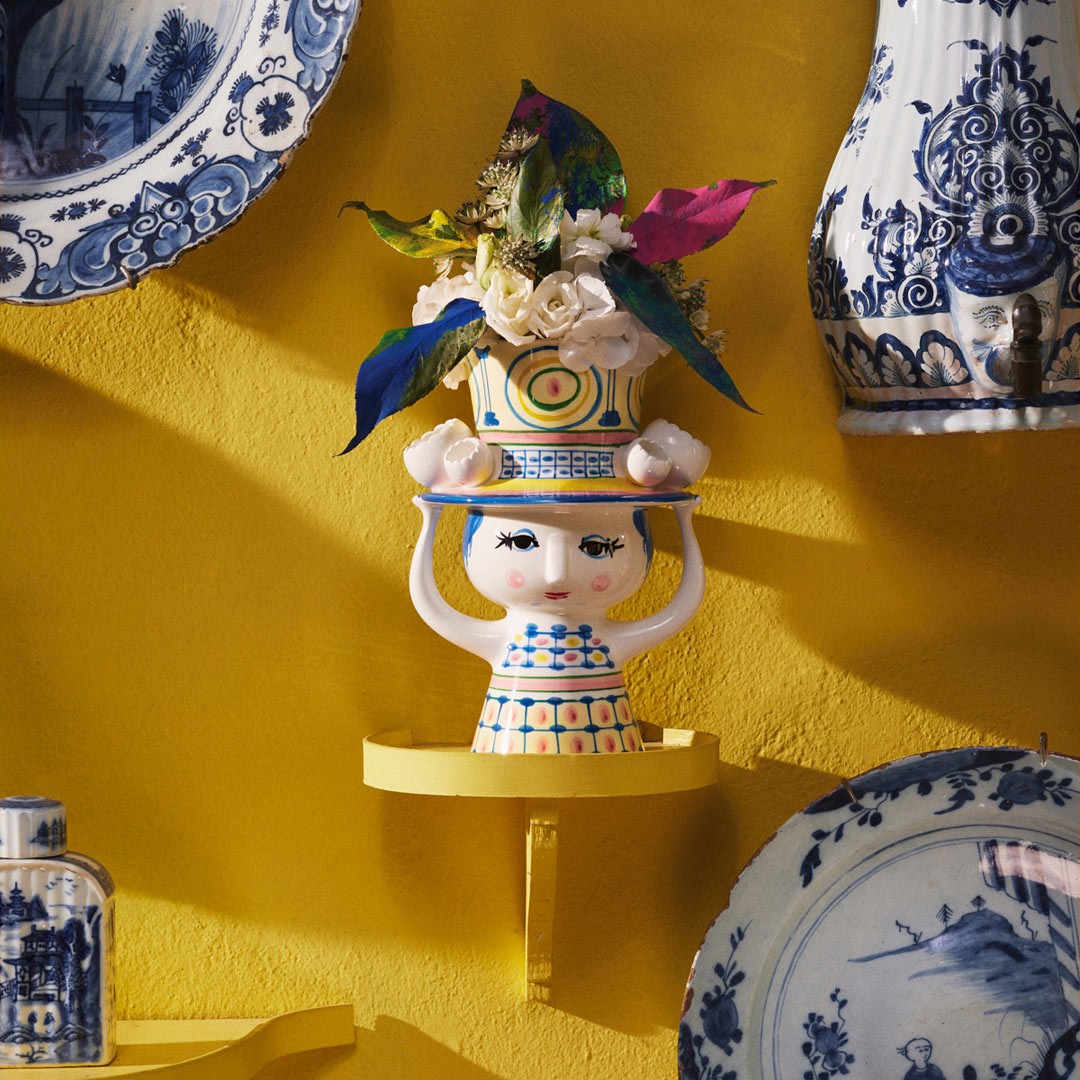 Bjørn Wiinblad Blue Lady with Hat Vase - 20.5 cm