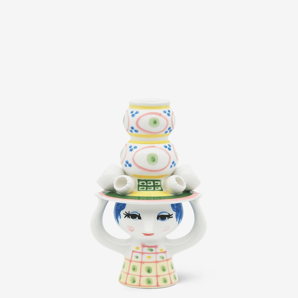 Bjørn Wiinblad Pink Lady with Hat Candle Holder on a white background