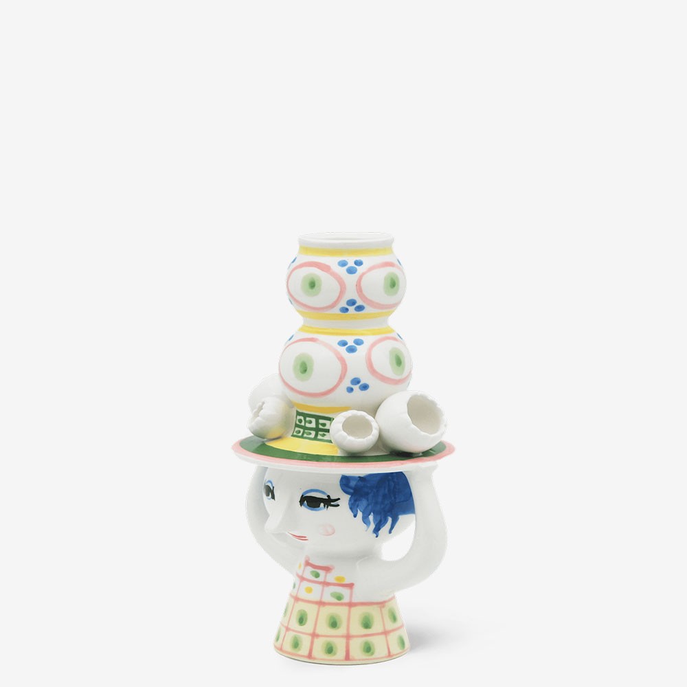 Bjørn Wiinblad Pink Lady with Hat Candle Holder - 16 cm