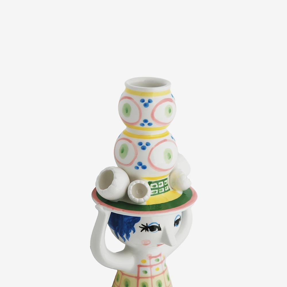 Bjørn Wiinblad Pink Lady with Hat Candle Holder - 16 cm