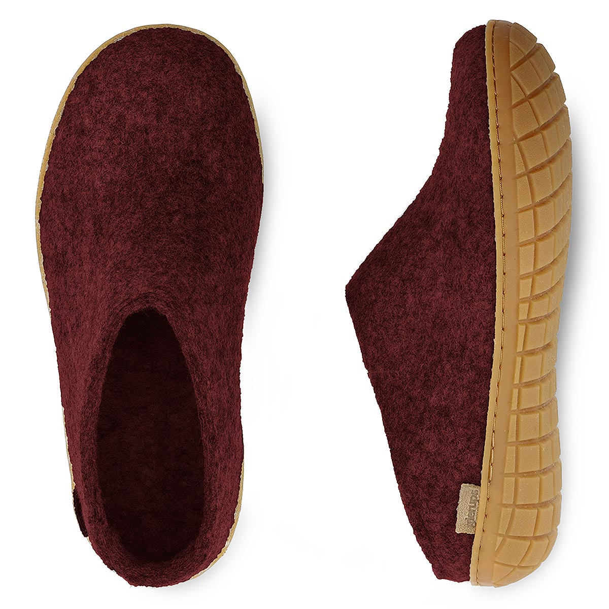 Arial and side view of glerups beet rubber soled mule