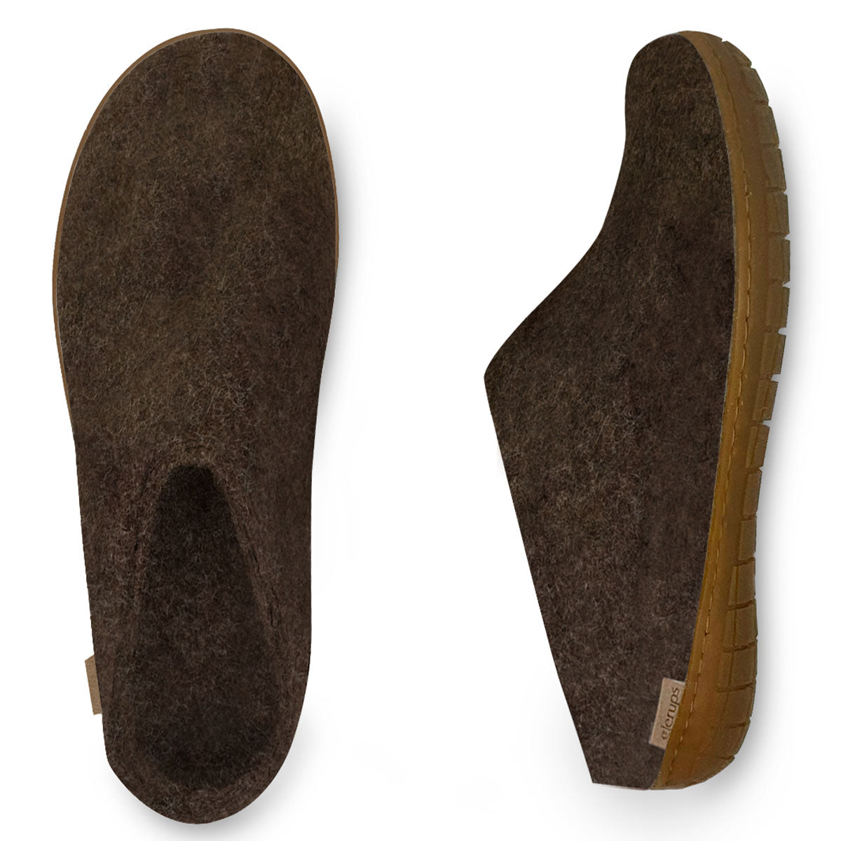 Arial and side view of Glerups Rubber soled mule in Brown