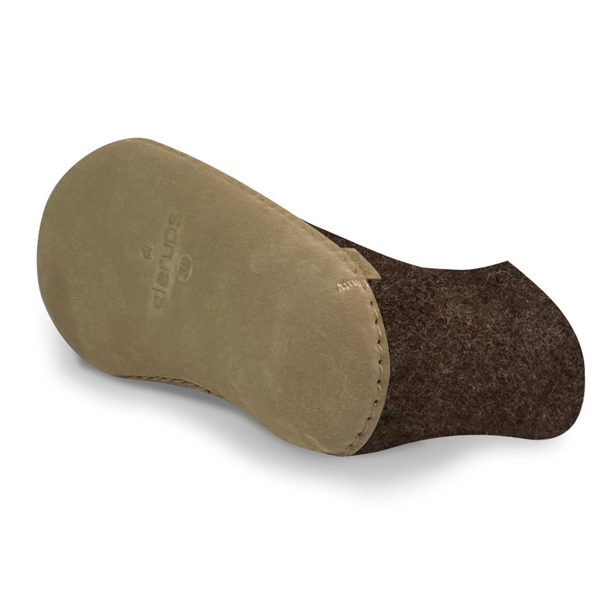 Underside view of glerups felted boots with leather soles in brown