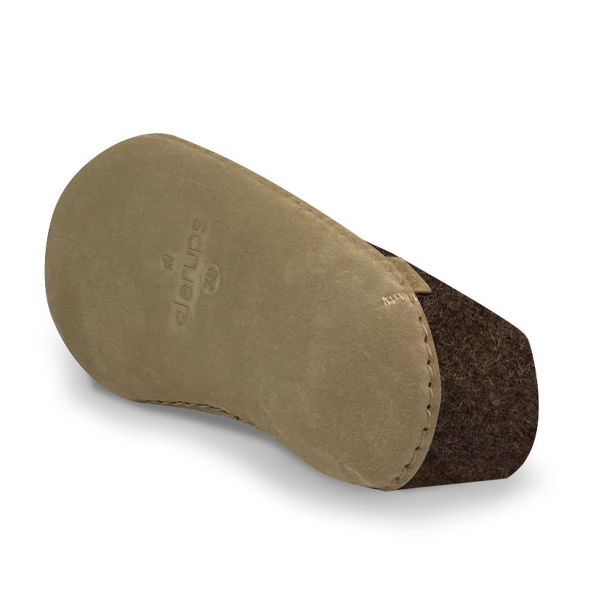 Underside view of felt Glerups shoe in Brown