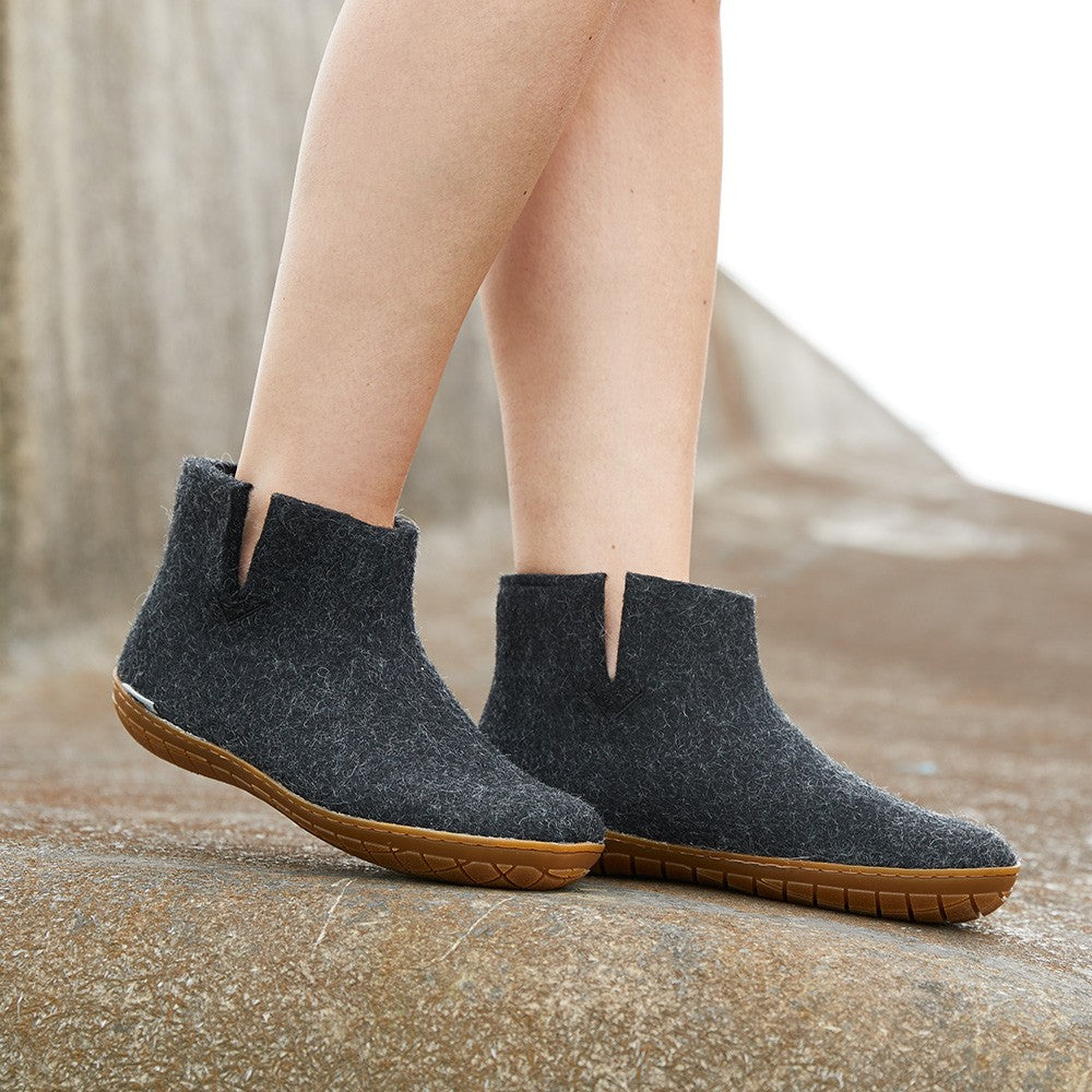 A woman wears Glerups Felt Rubber Sole Boot - Charcoal