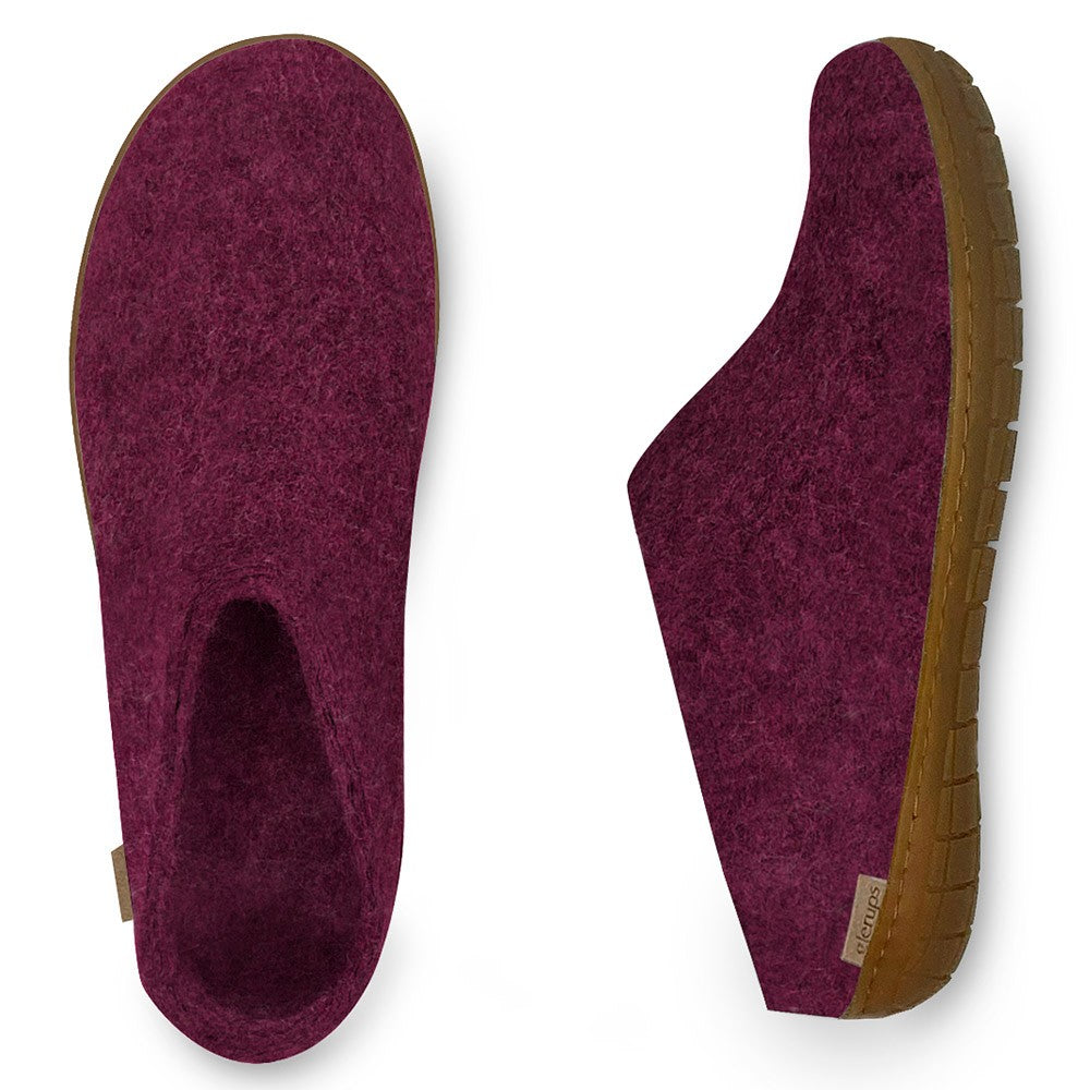 Underside view of Glerups Felt Rubber Sole Mule - Cranberry