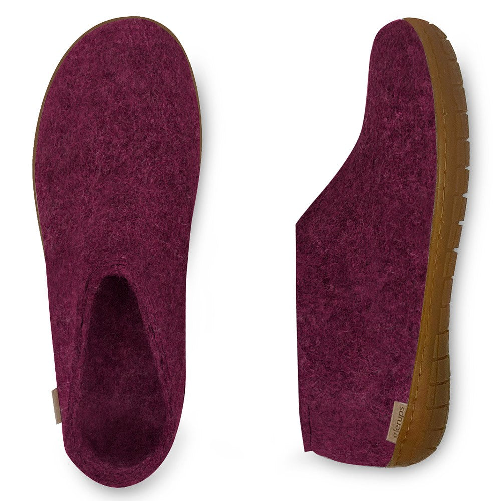 Arial and side view of Glerups rubber sole cranberry shoes