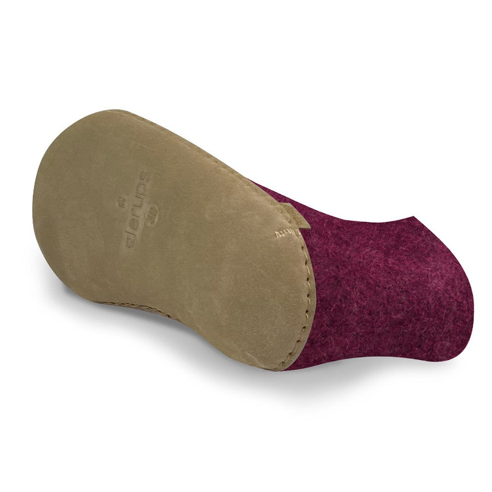 Underside view of Leather sole glerups ankle boot in cranberry