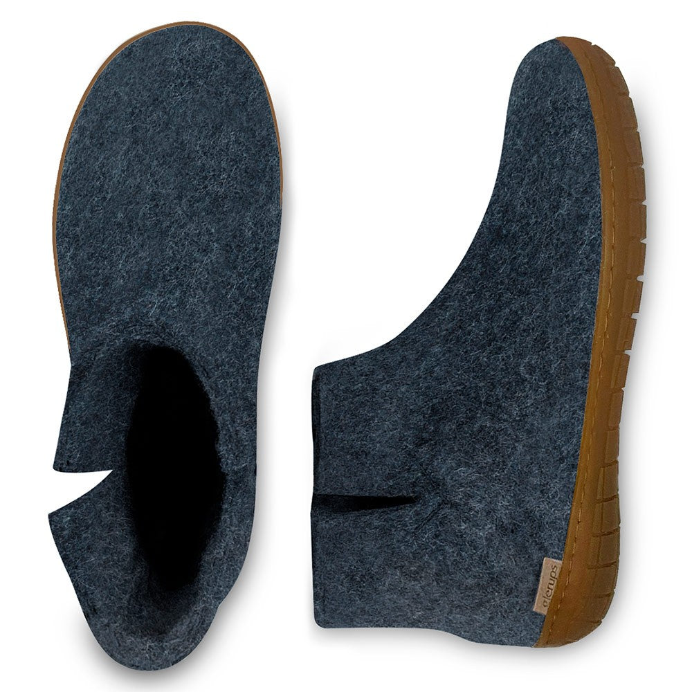 Arial and side view of Glerups Felt Rubber Sole Boot - Denim
