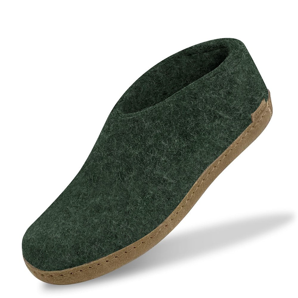 Glerups Felt House Shoe with leather sole in Forest