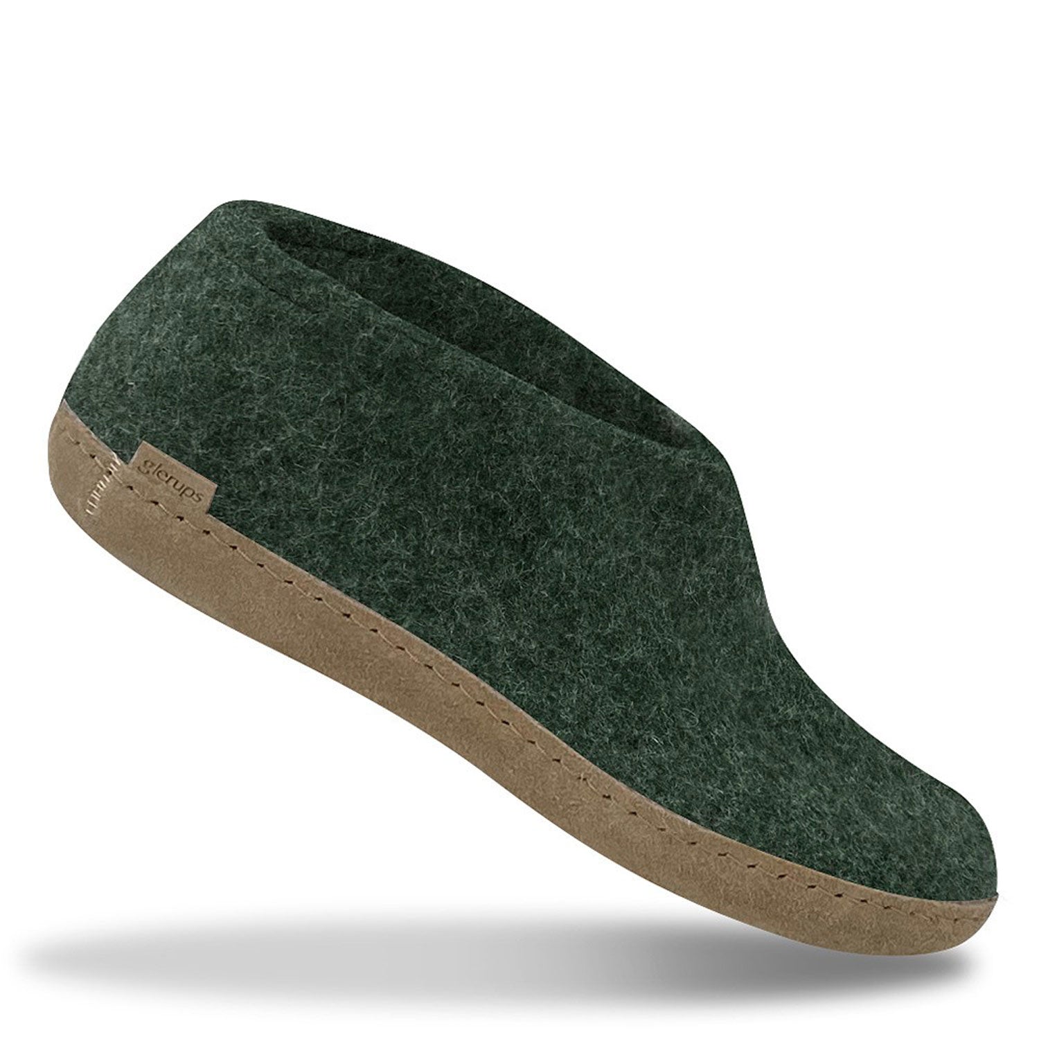 A Glerups felted shoe with a leather sole in Forest