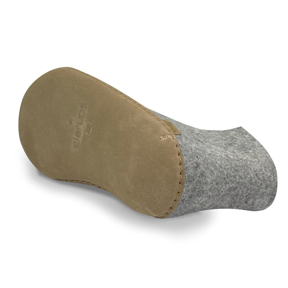 Underside view of Glerups wool felt boots with leather soles in grey