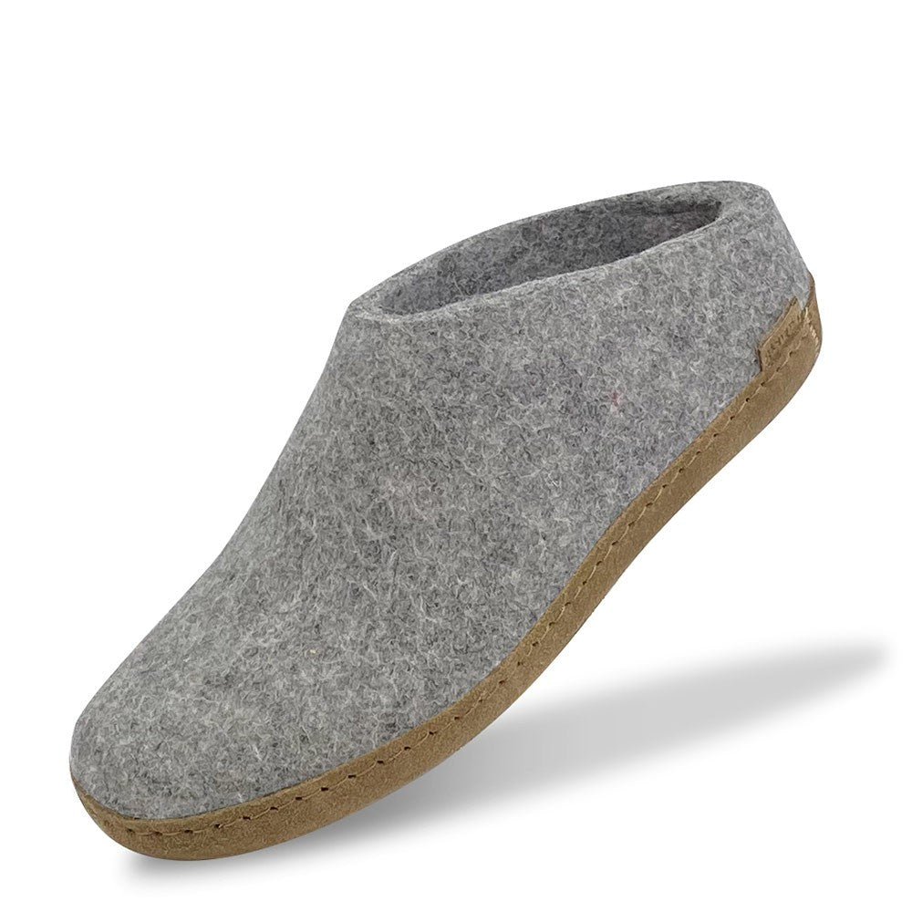Single side view of Grey Glerups in Mule style with Leather Sole