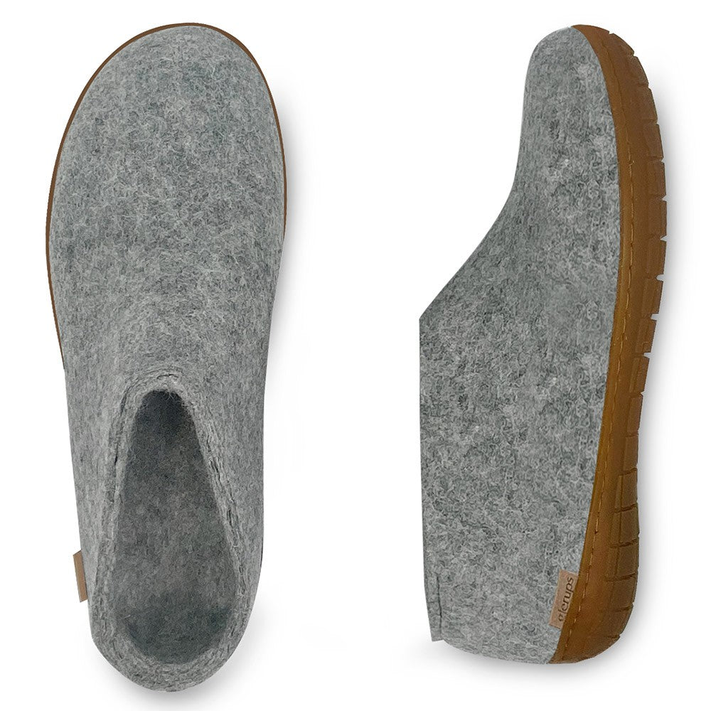 Arial and side view of Glerups Felt Rubber Sole Shoe - Grey
