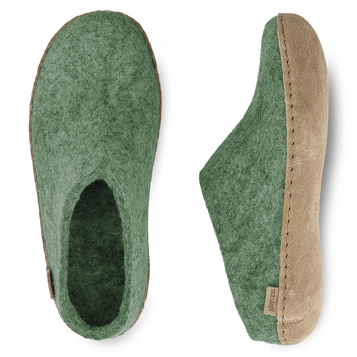 Leather sole Glerups Mules in Moss