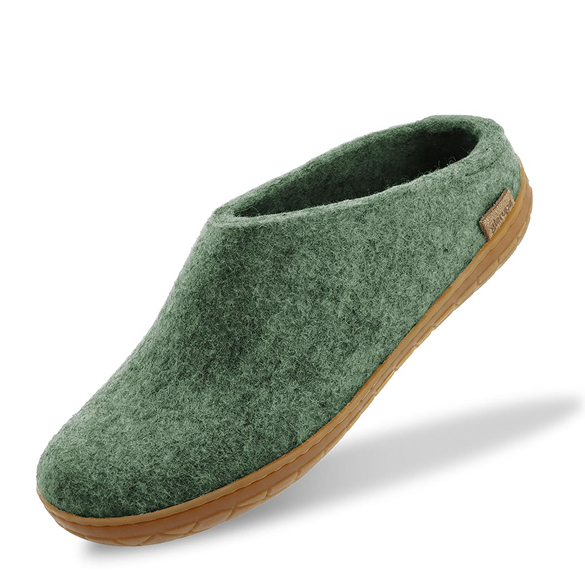 Glerups rubber soled slipper in moss