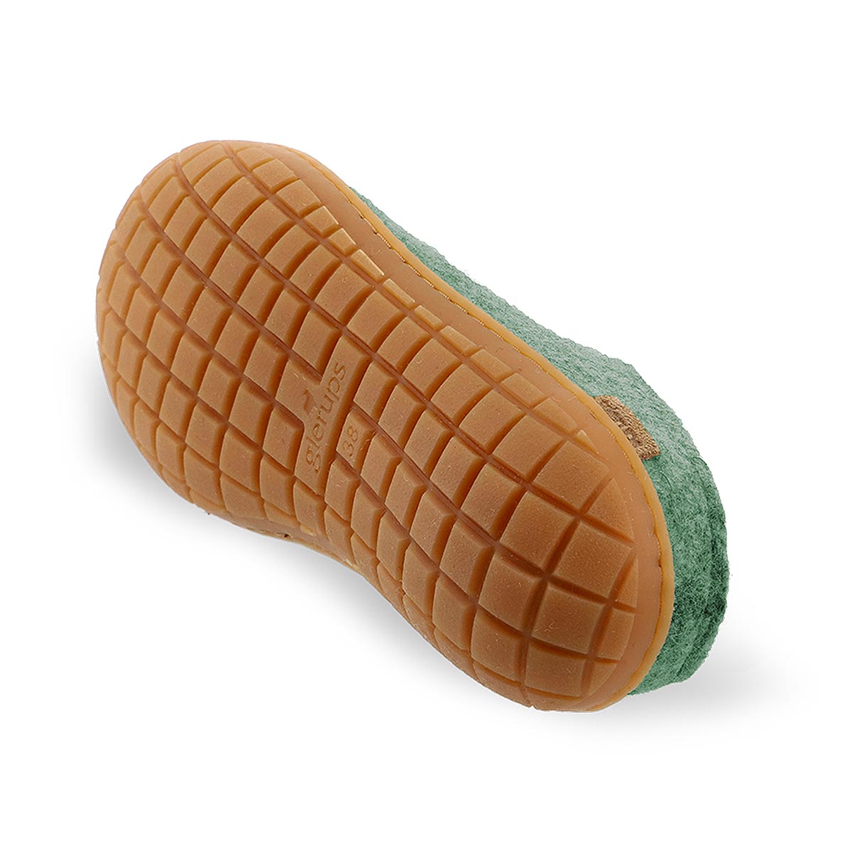 Underside view of Glerups moss mule with rubber sole