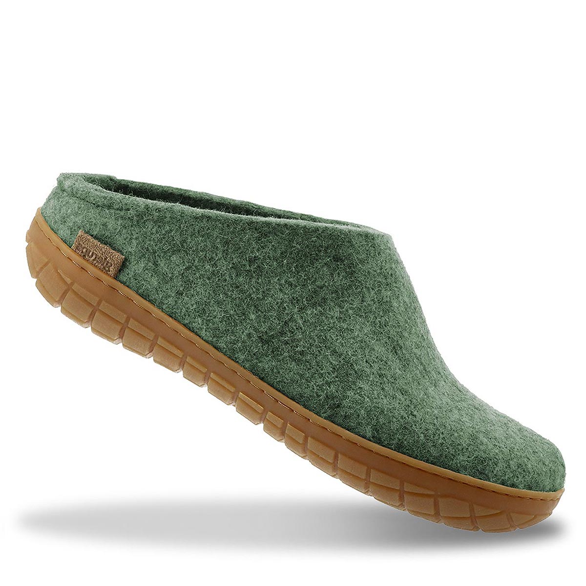 Glerups slipper with rubber sole in moss