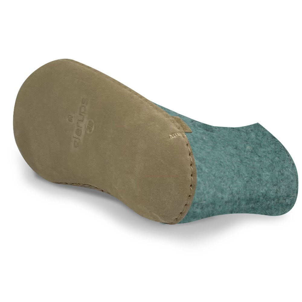 Underside view of Glerups leather soled boots in North Sea