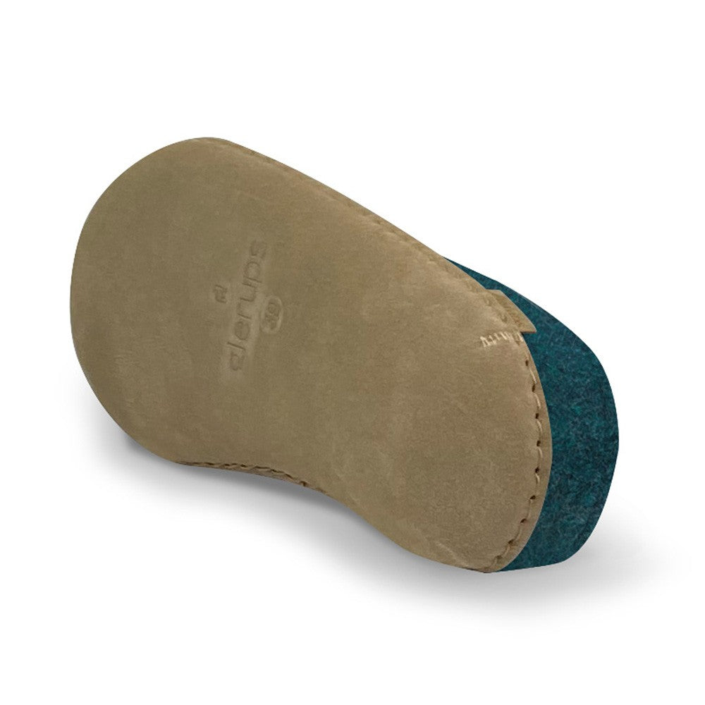 Underside View of a Petrol Glerups Mule with a Leather sole