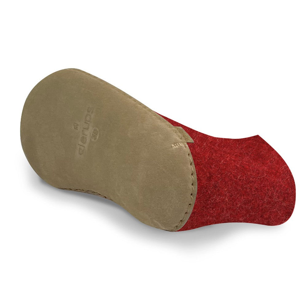 Underside view of Glerups red ankle boot with leather soles