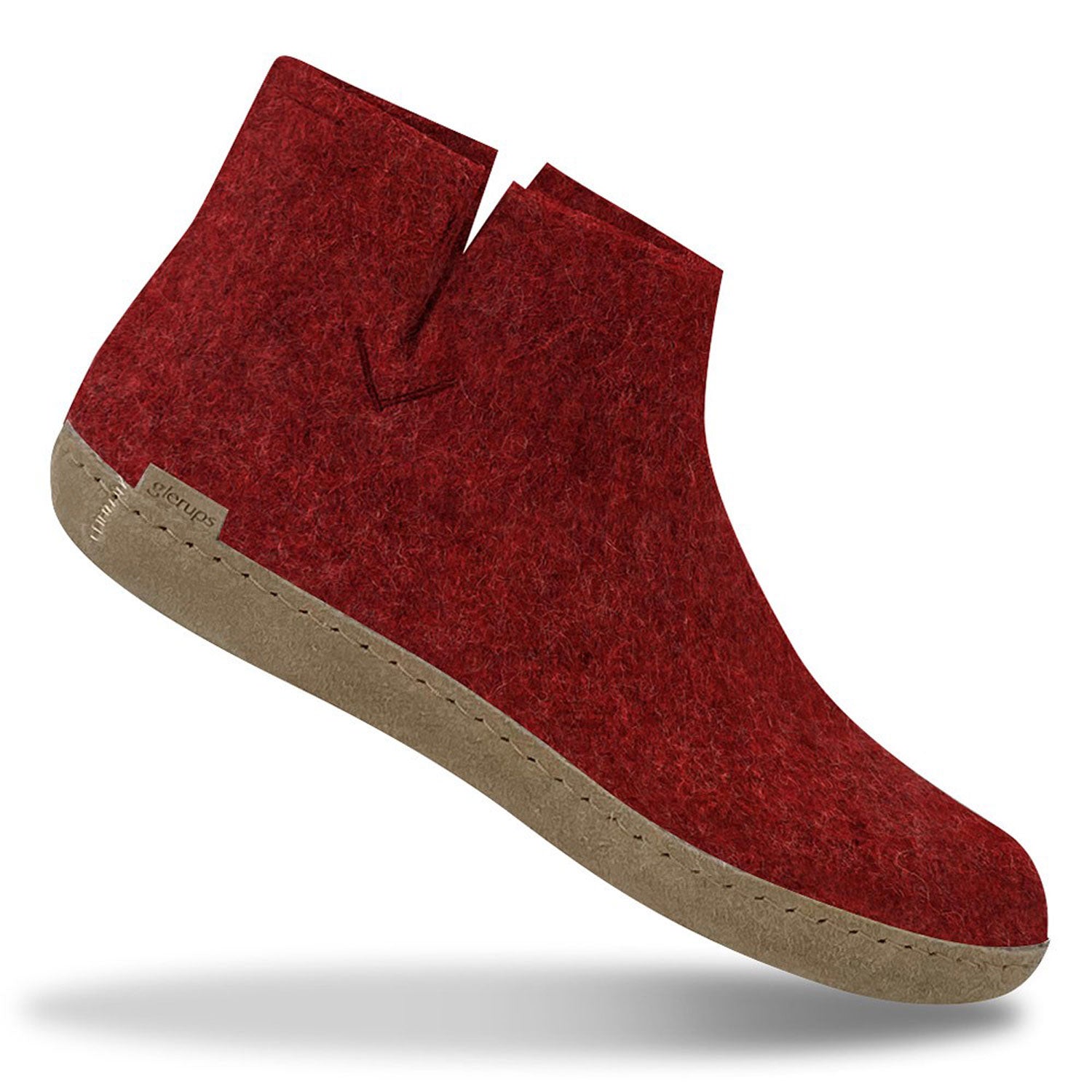 A red felt ankle boot Glerups with natural leather sole