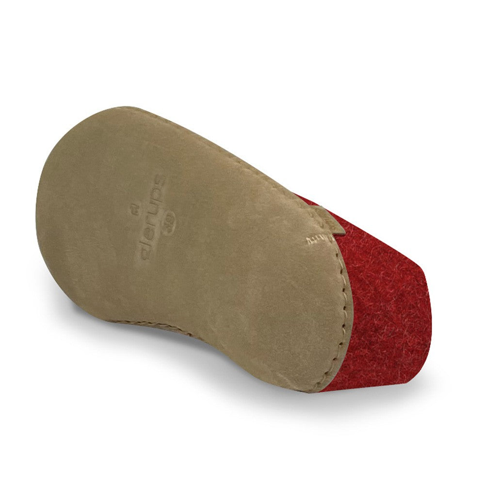Underside view of Red Glerups Shoe with Leather sole