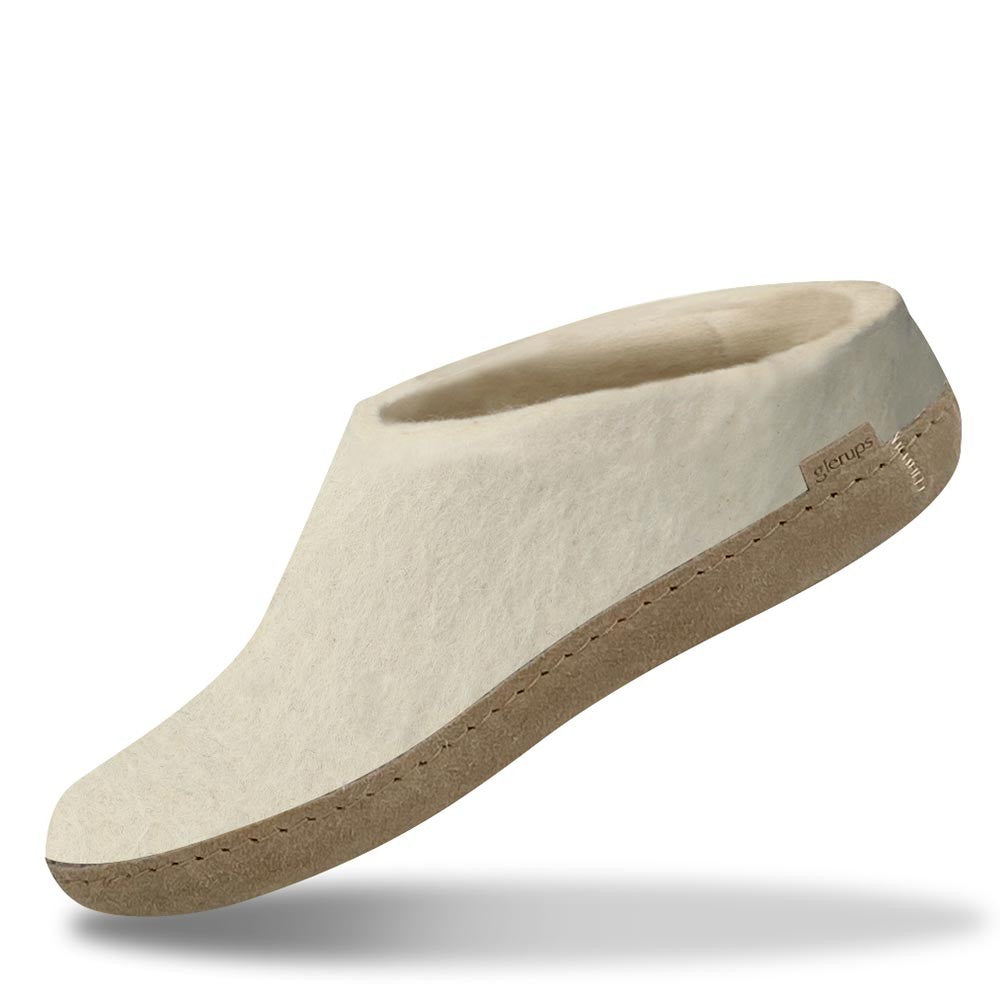 White Felted Wool Glerups Slipper with Leather sole