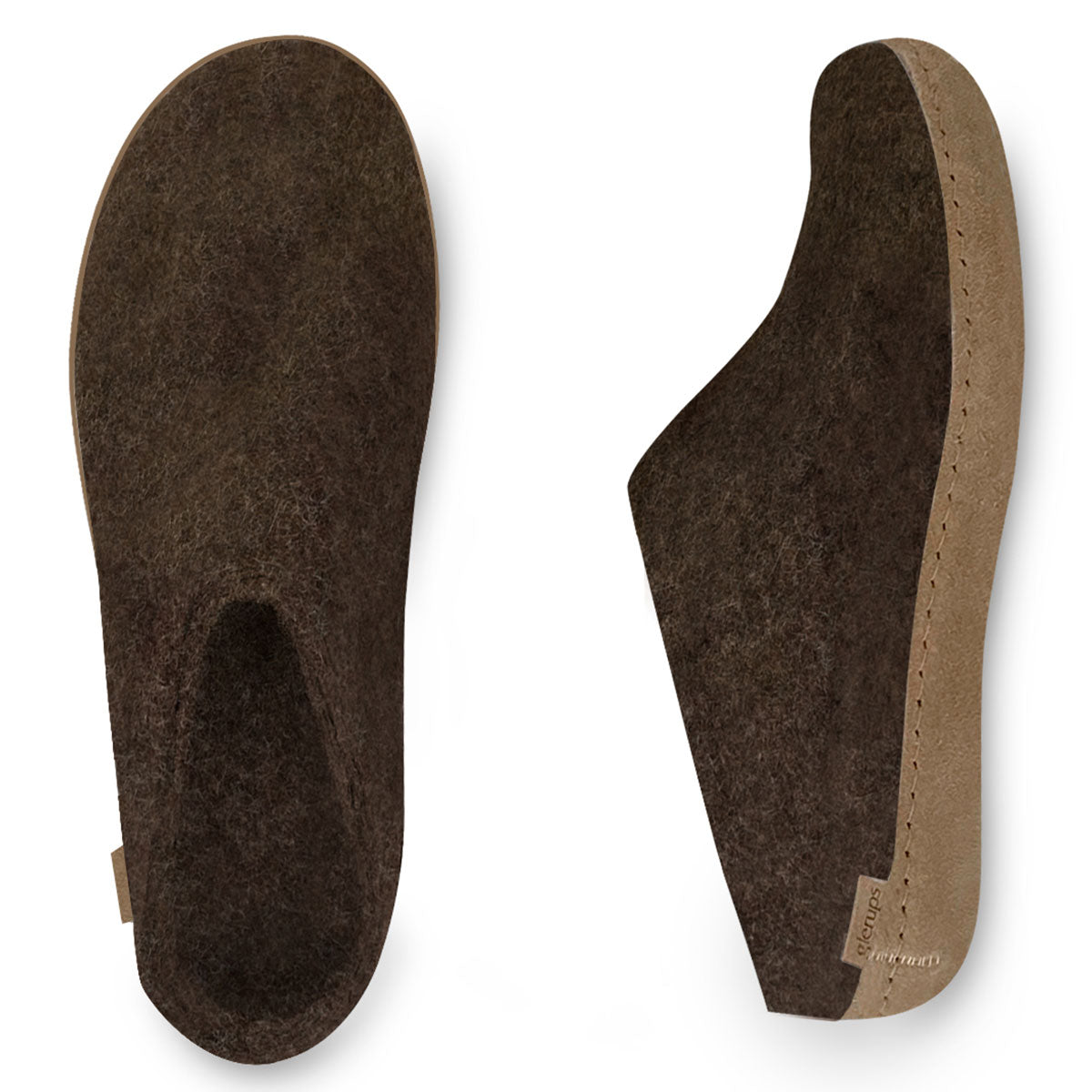 Brown Glerups Slippers. Mule style with leather soles