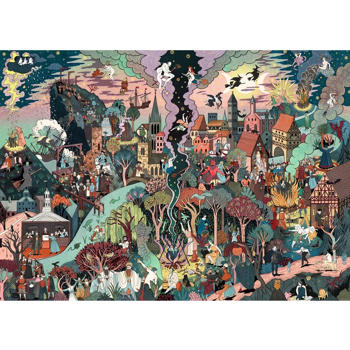 A detailed illustration of Laurence King The World of Witches jigsaw puzzle.