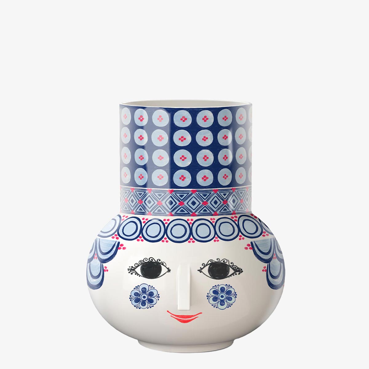 Bjorn Wiinblad Olga blue vase on a white background