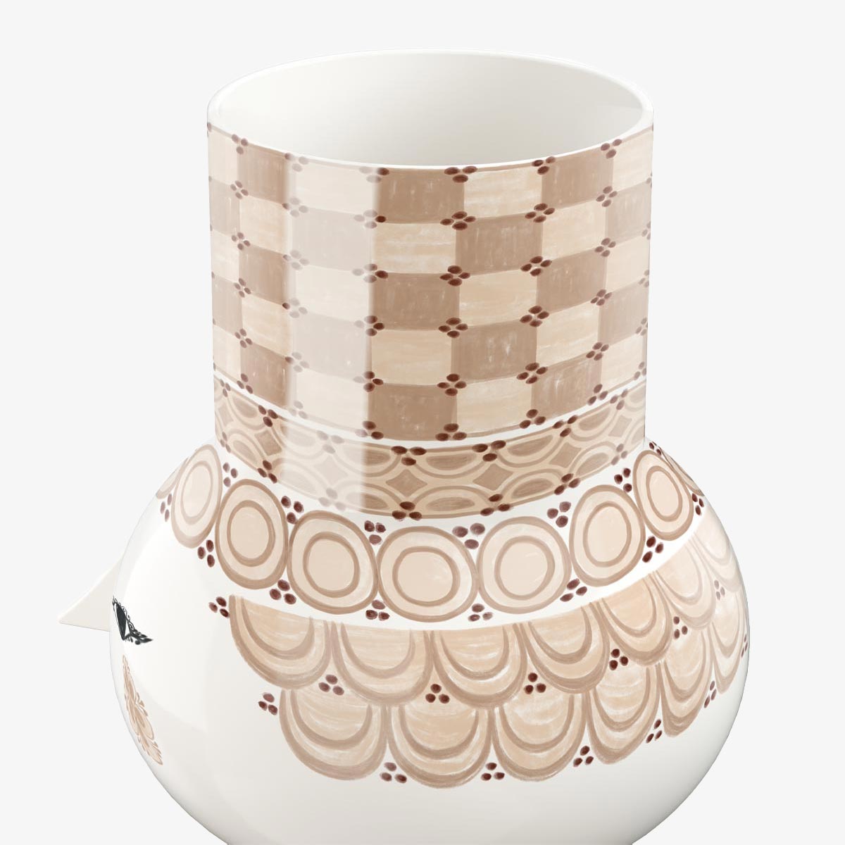 Decorative Bjorn Wiinblad Olga vase with geometric pattern on a white background