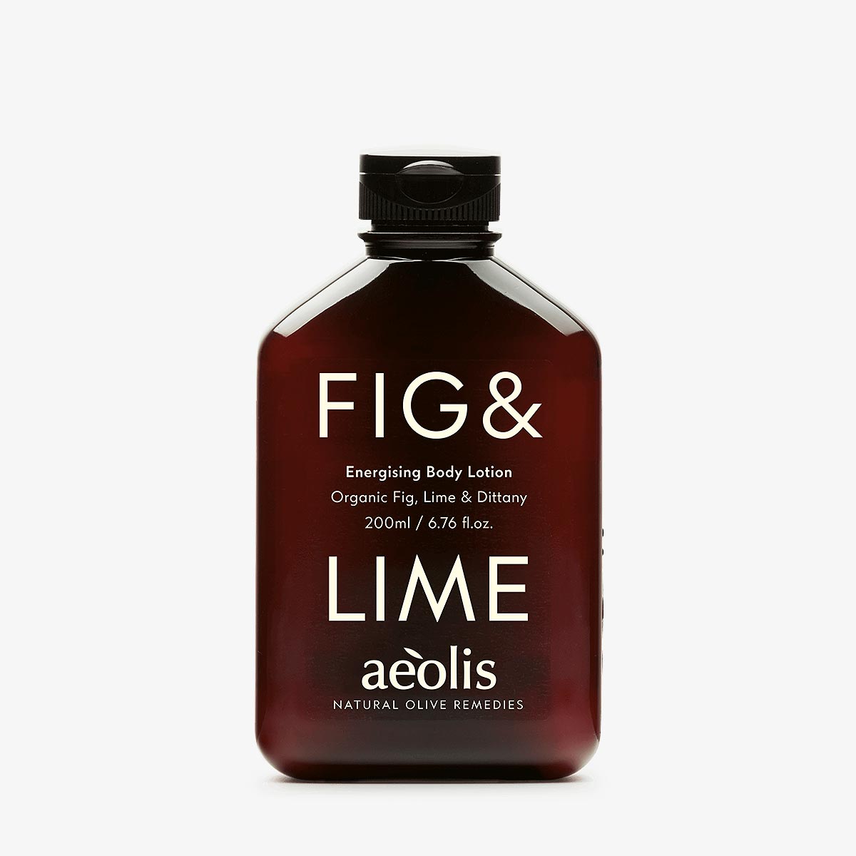 Bottle of Fig & Lime body lotion by aeolis on a white background