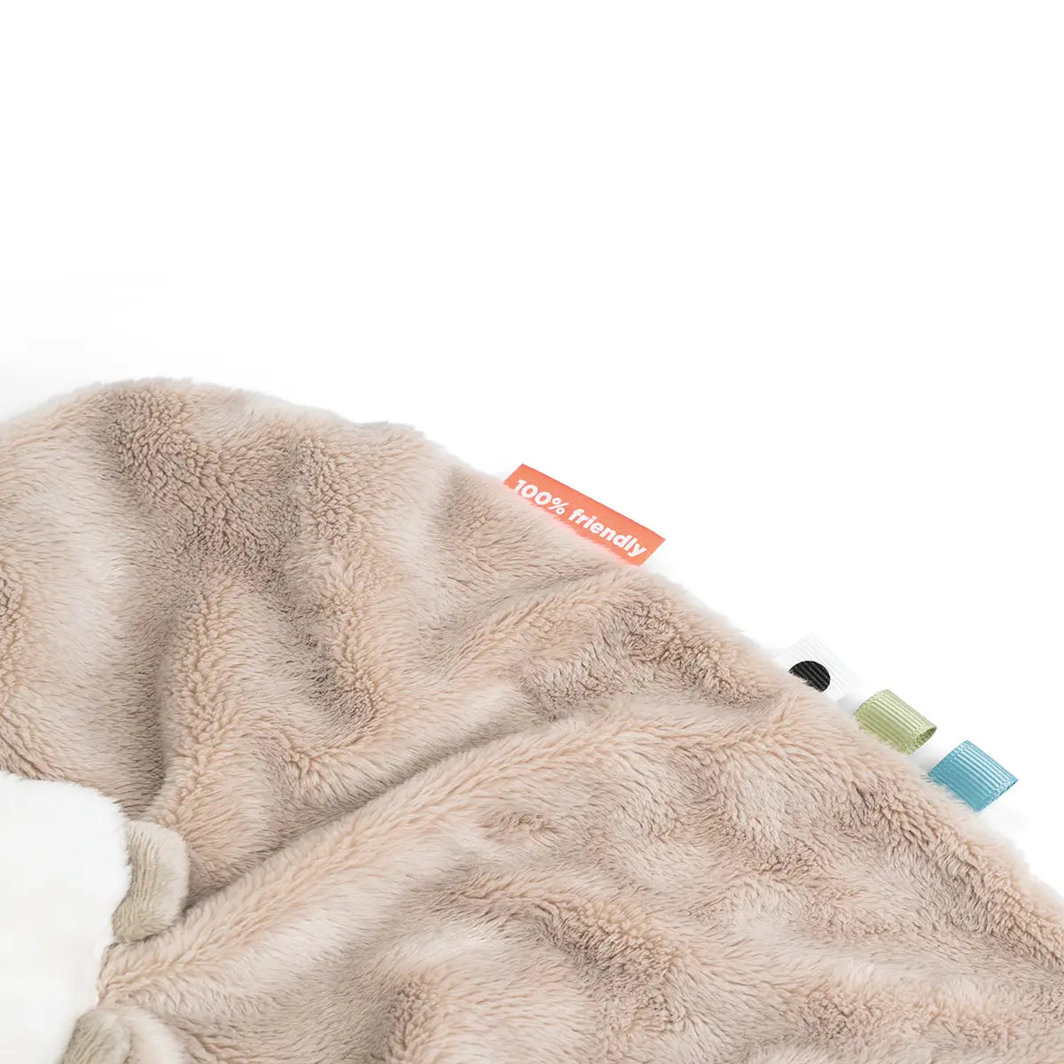 Close up of Done by Deer 'Sheepy' comfort blanket against a white background.
