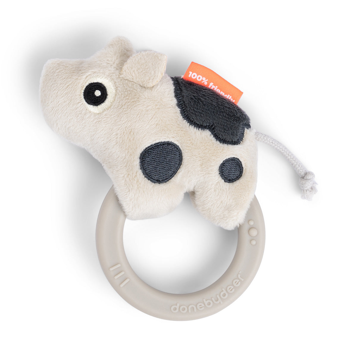 Done by Deer 'Dotti' sensory rattle teether against a white background.