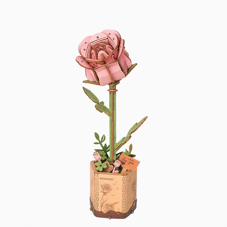 Pink Rose 3D Wooden Flower Puzzle by Robotime