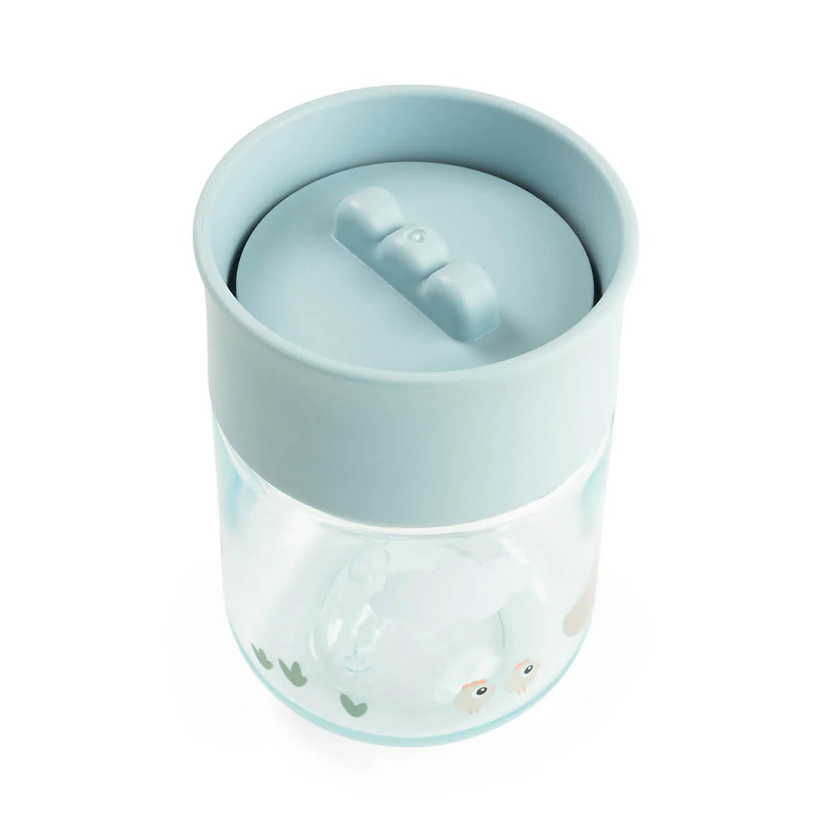Image taken from above of the Done by Deer 360 drinking cup in blue against a white background.
