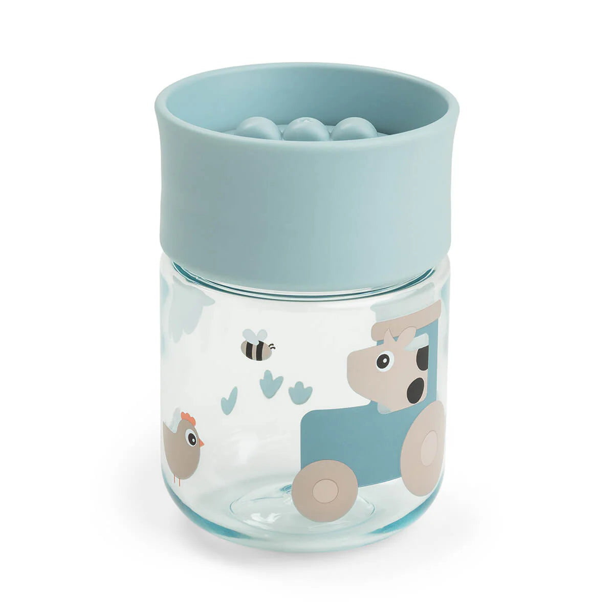 Done by Deer blue learning cup with 360 lid against a white background.