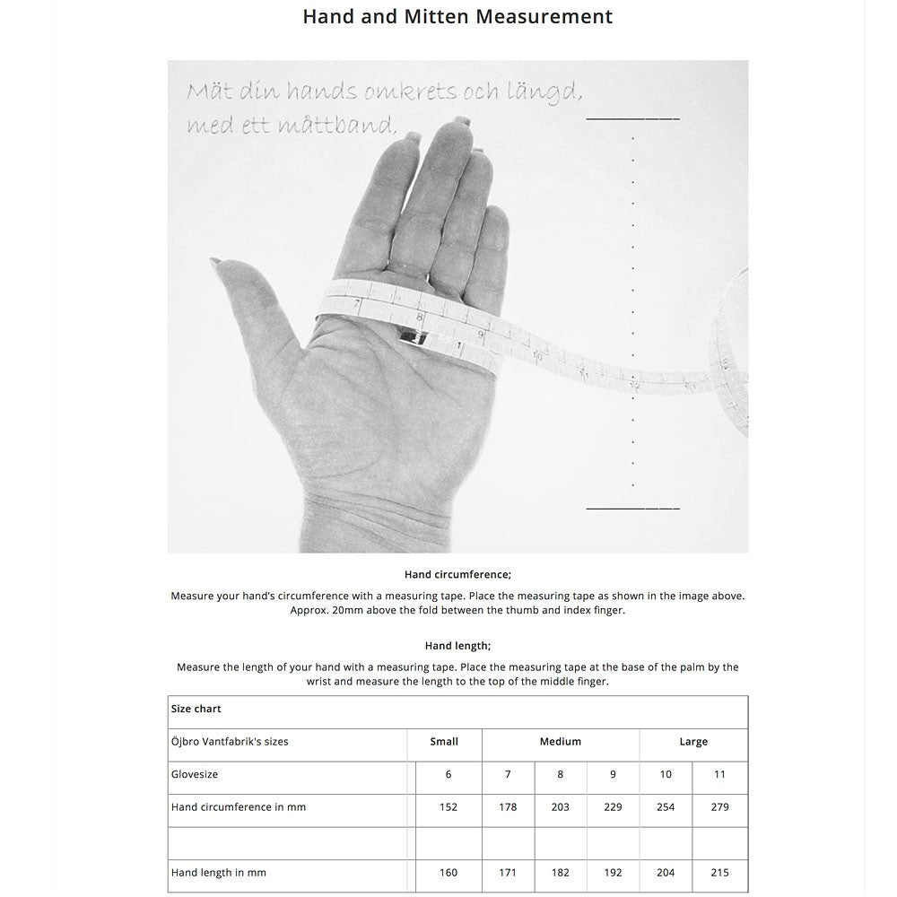 Öjbro Swedish Mittens Measuring Guide