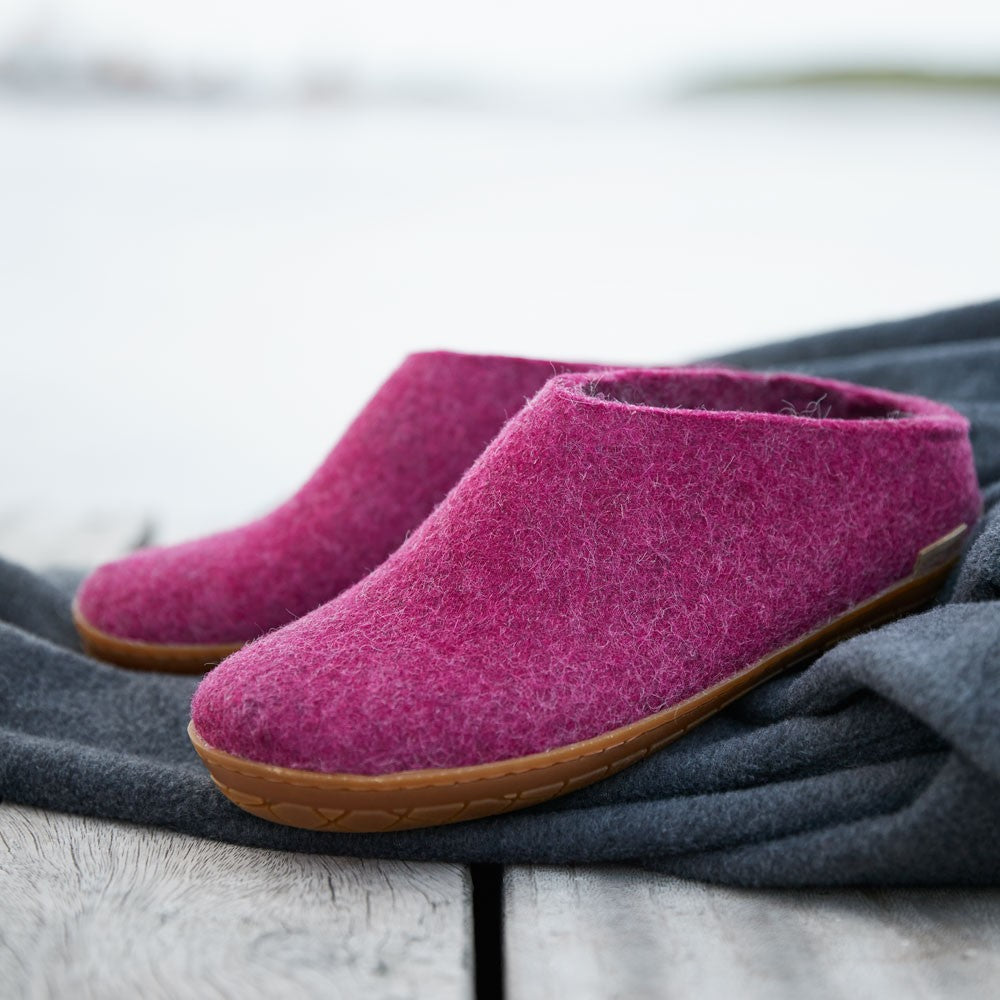 Glerups Felt Rubber Sole Mule - Cranberry