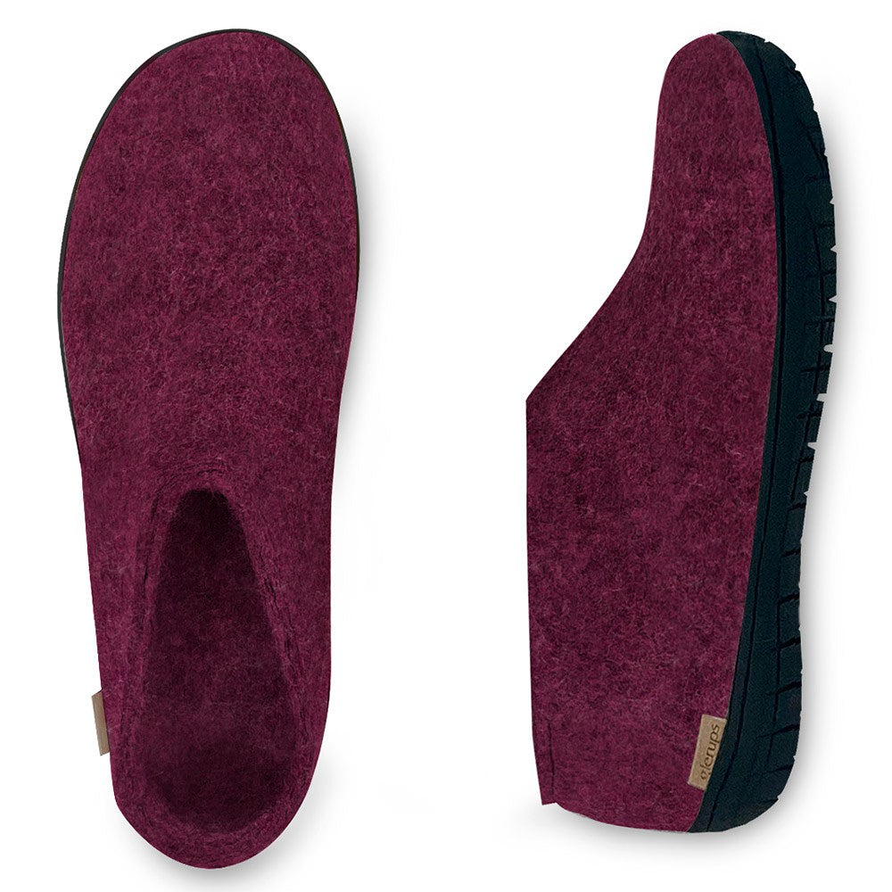 Glerups Felt Black Rubber Sole Shoe - Cranberry