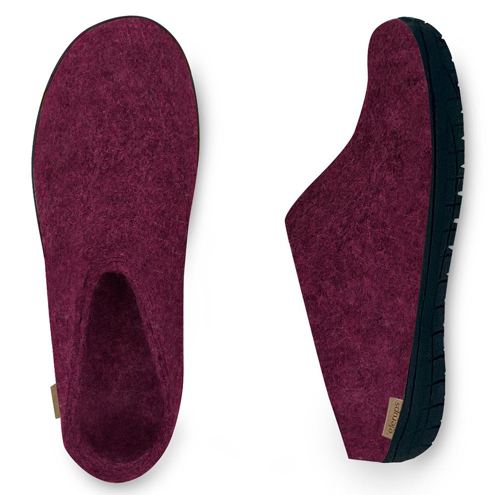 Glerups Felt Black Rubber Sole Mule - Cranberry