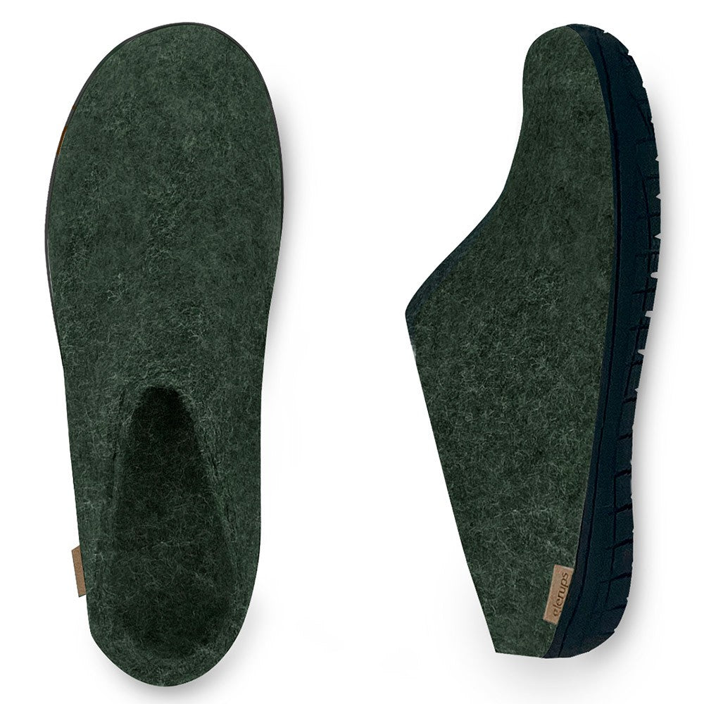 Glerups Felt Black Rubber Sole Mule - Forest