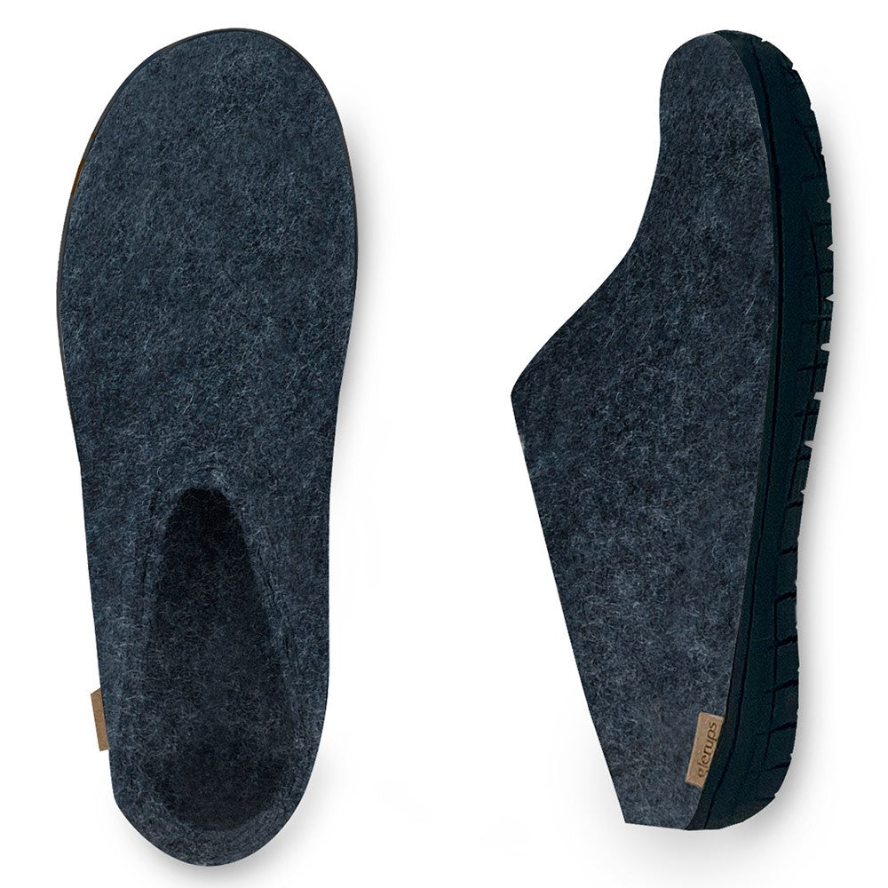 Glerups Felt Black Rubber Sole Mule - Denim